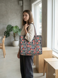 Multicolour Hand-Quilted Tote Bag with Zipper & Pocket [18x18]