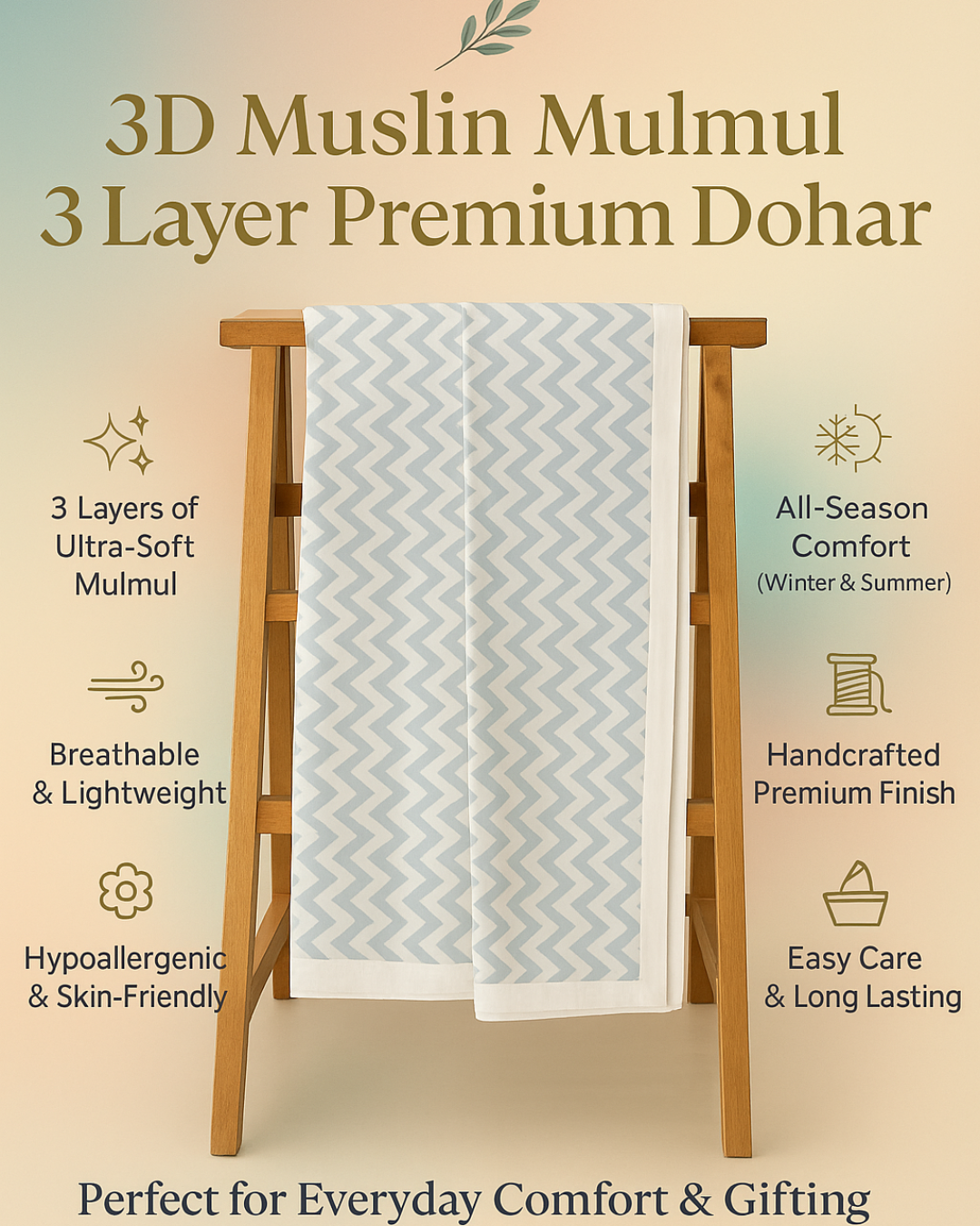 Baby Dohar | 3D Muslin Mulmul Premium Dohar | 60×90 Inch | Single Bed