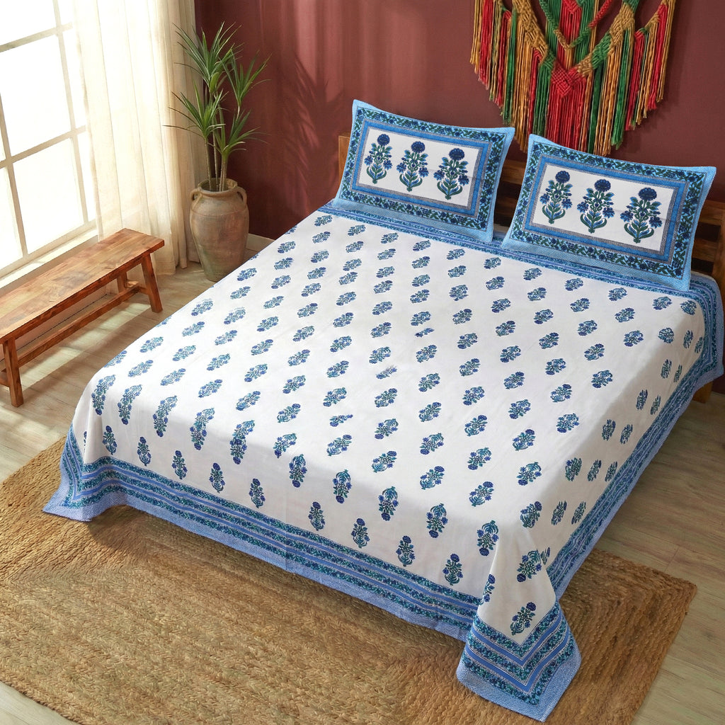 PURE COTTON HANDBLOCK KING SIZE BEDHEET
