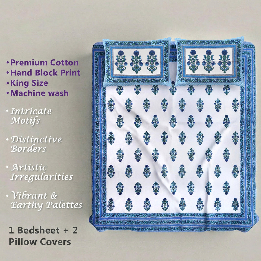 PURE COTTON HANDBLOCK KING SIZE BEDHEET