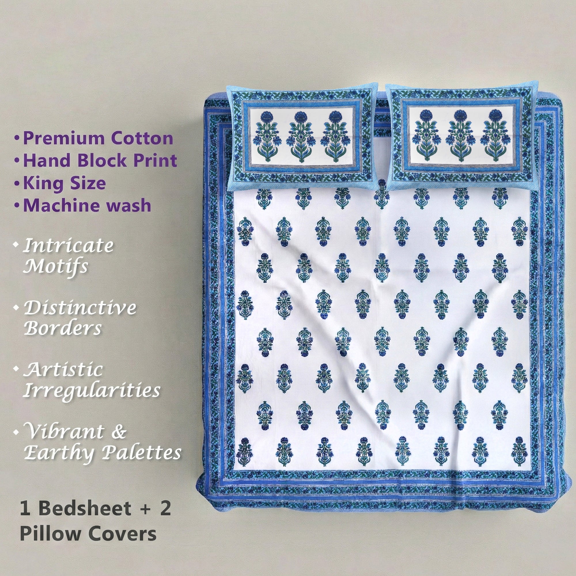 PURE COTTON HANDBLOCK KING SIZE BEDHEET