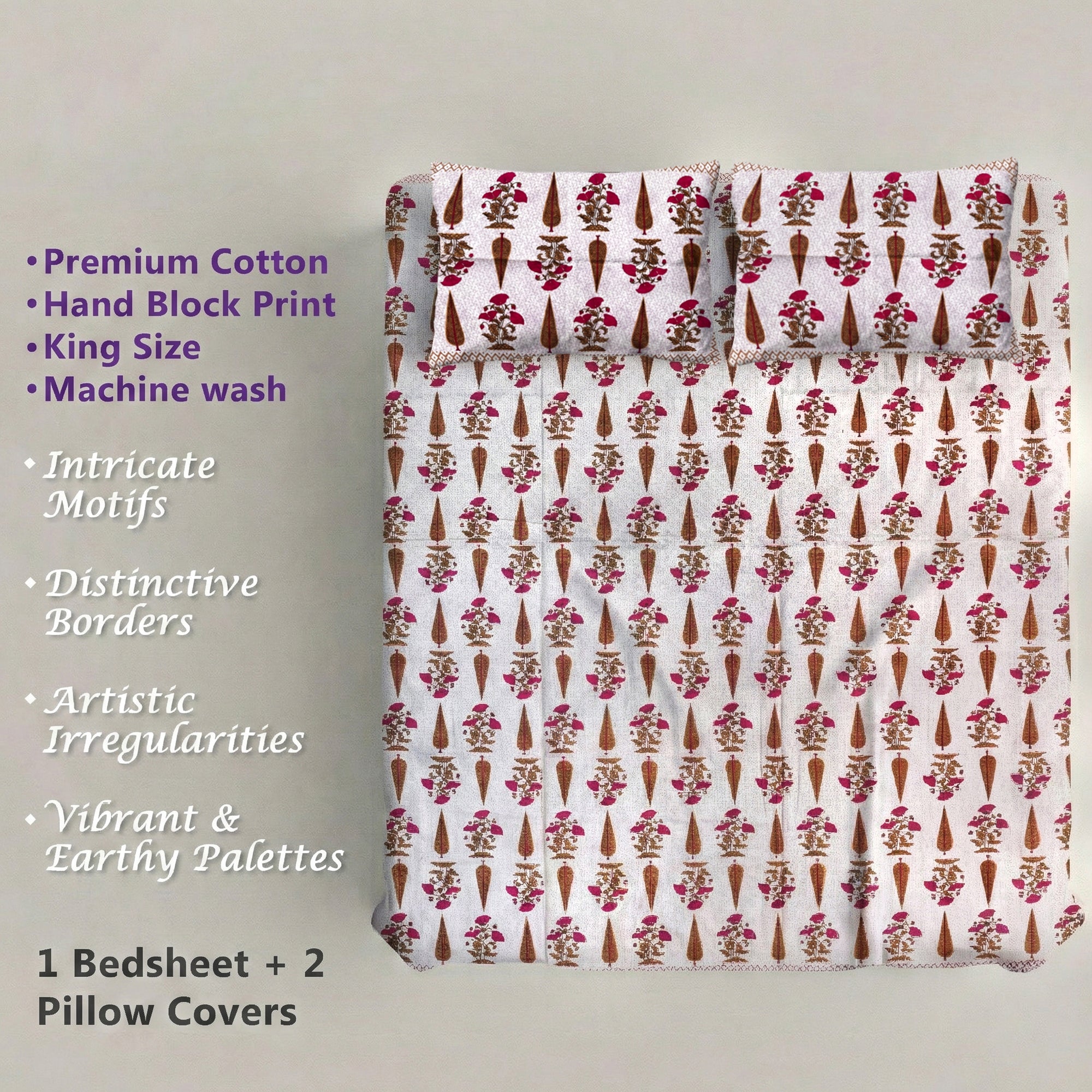 Pure Cotton Bedsheet | King Size Red
