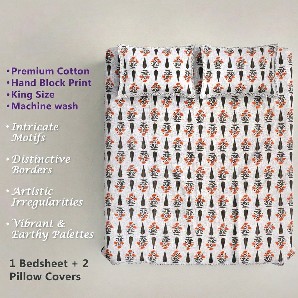 Pure Cotton Bedsheet | King Size Orange