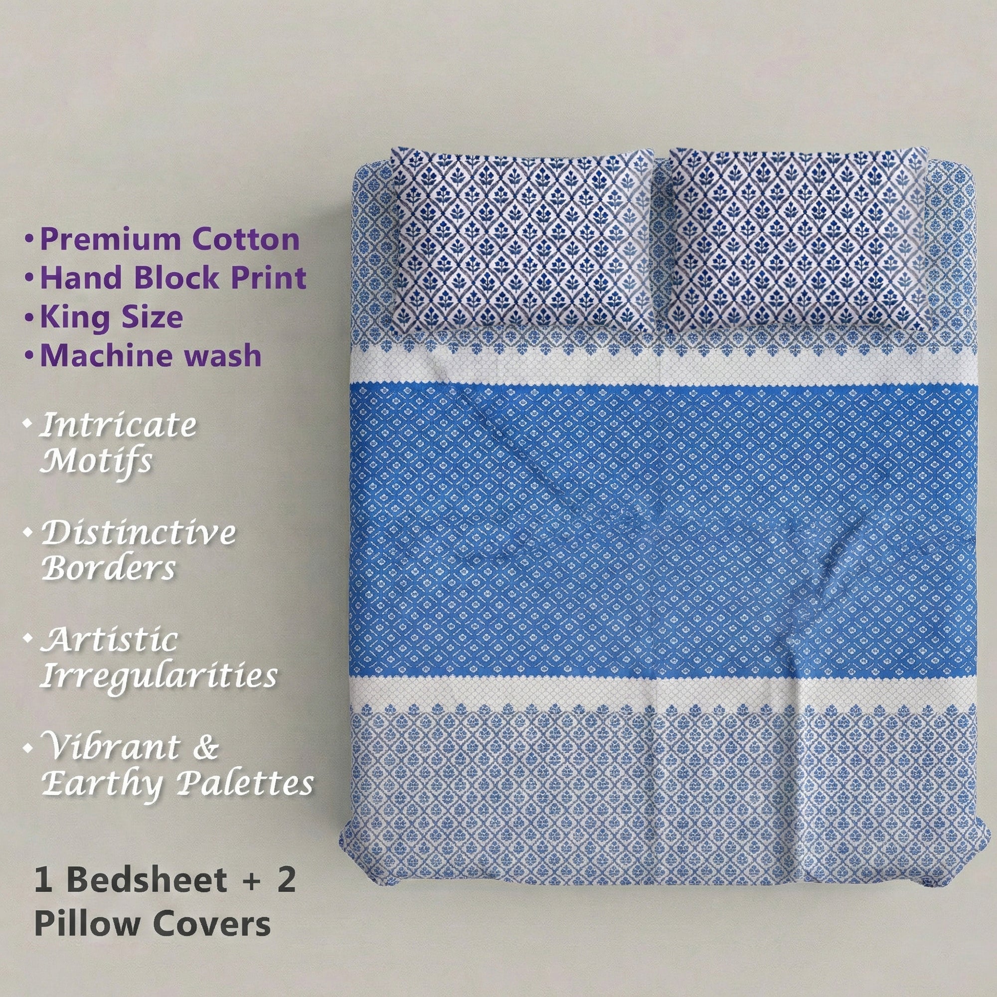 Pure Cotton Bedsheet | King Size Blue