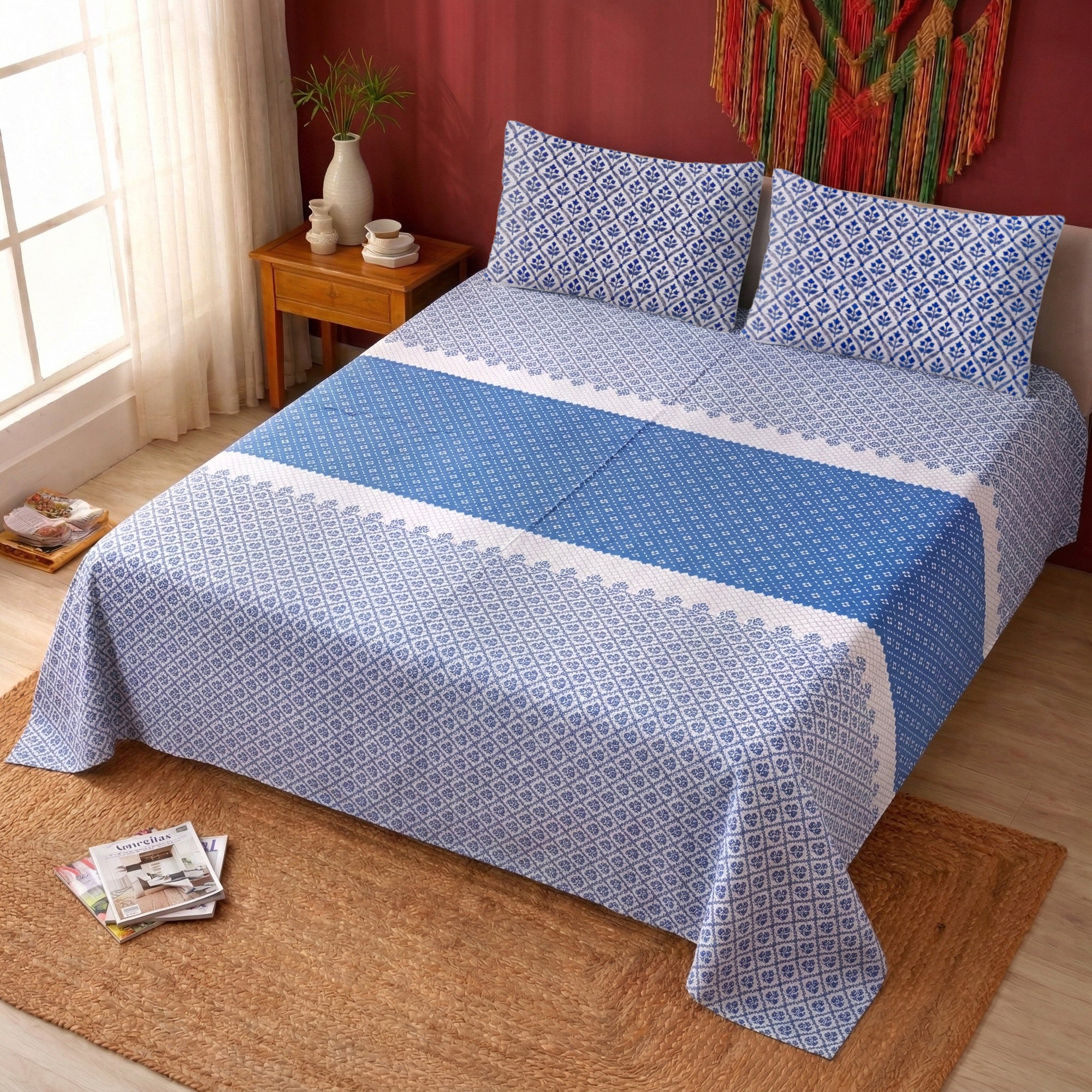 Pure Cotton Bedsheet | King Size Blue