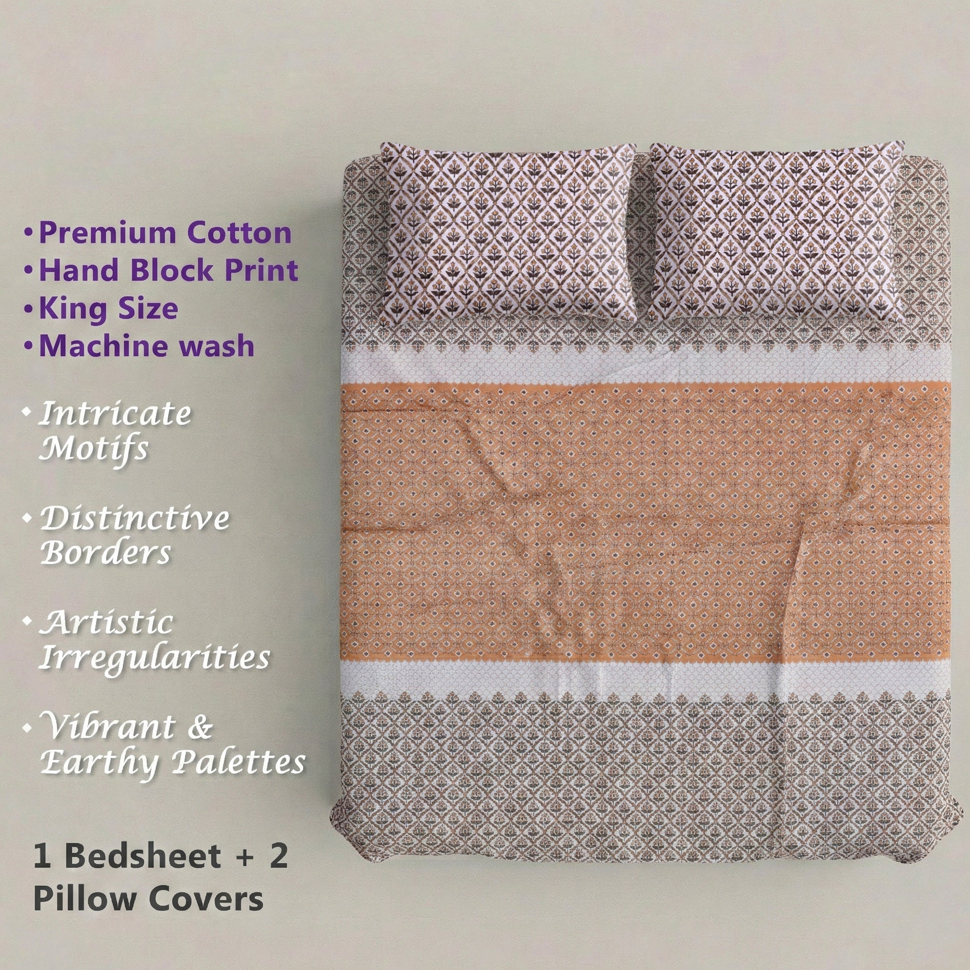 Pure Cotton Bedsheet | King Size Brown