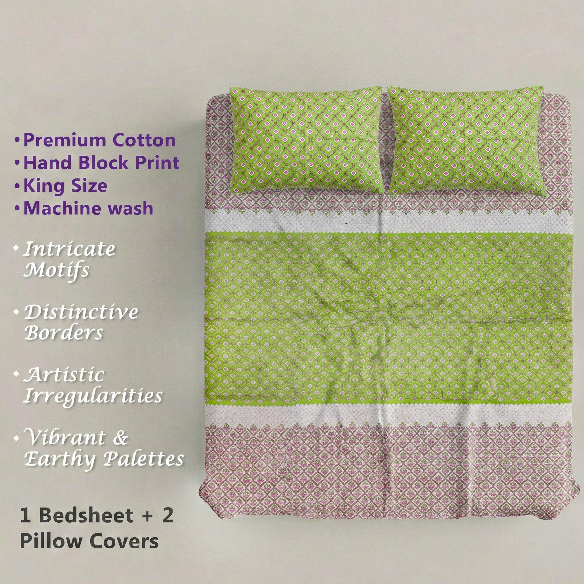 Pure Cotton Bedsheet | King Size Green