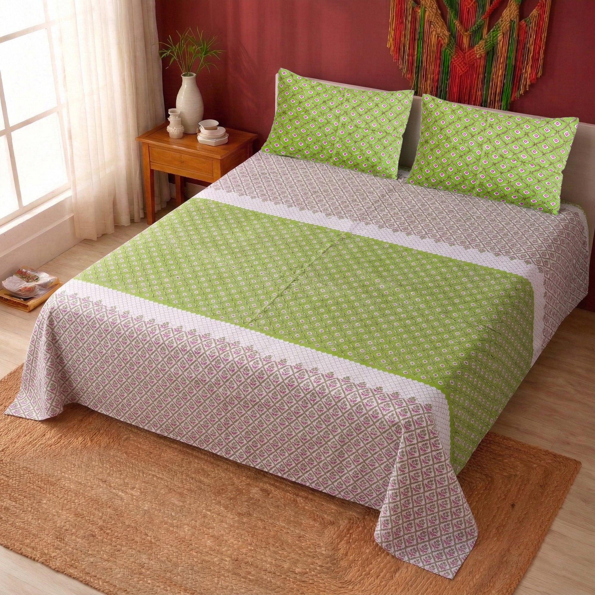 Pure Cotton Bedsheet | King Size Green