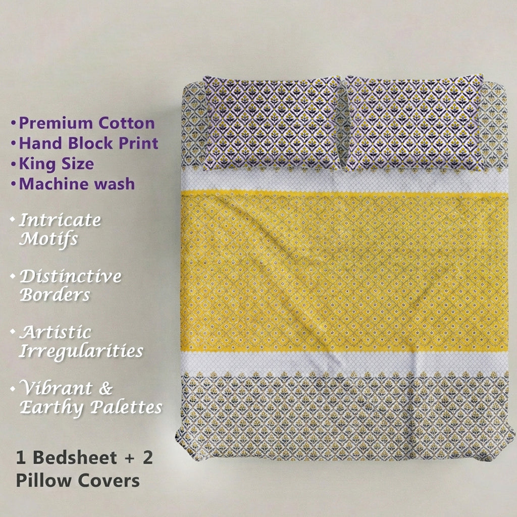 Pure Cotton Bedsheet | King Size Yellow