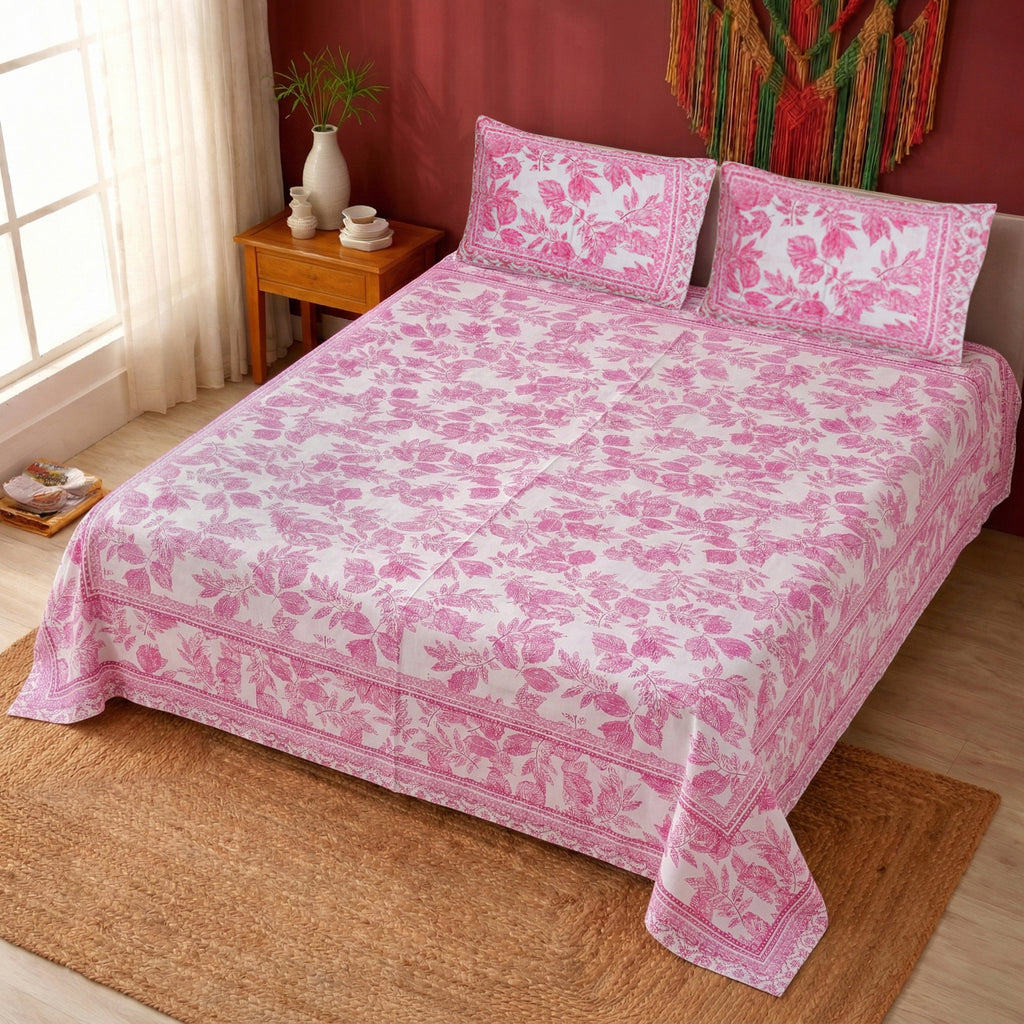 Pure Cotton Bedsheet | King Size Pink