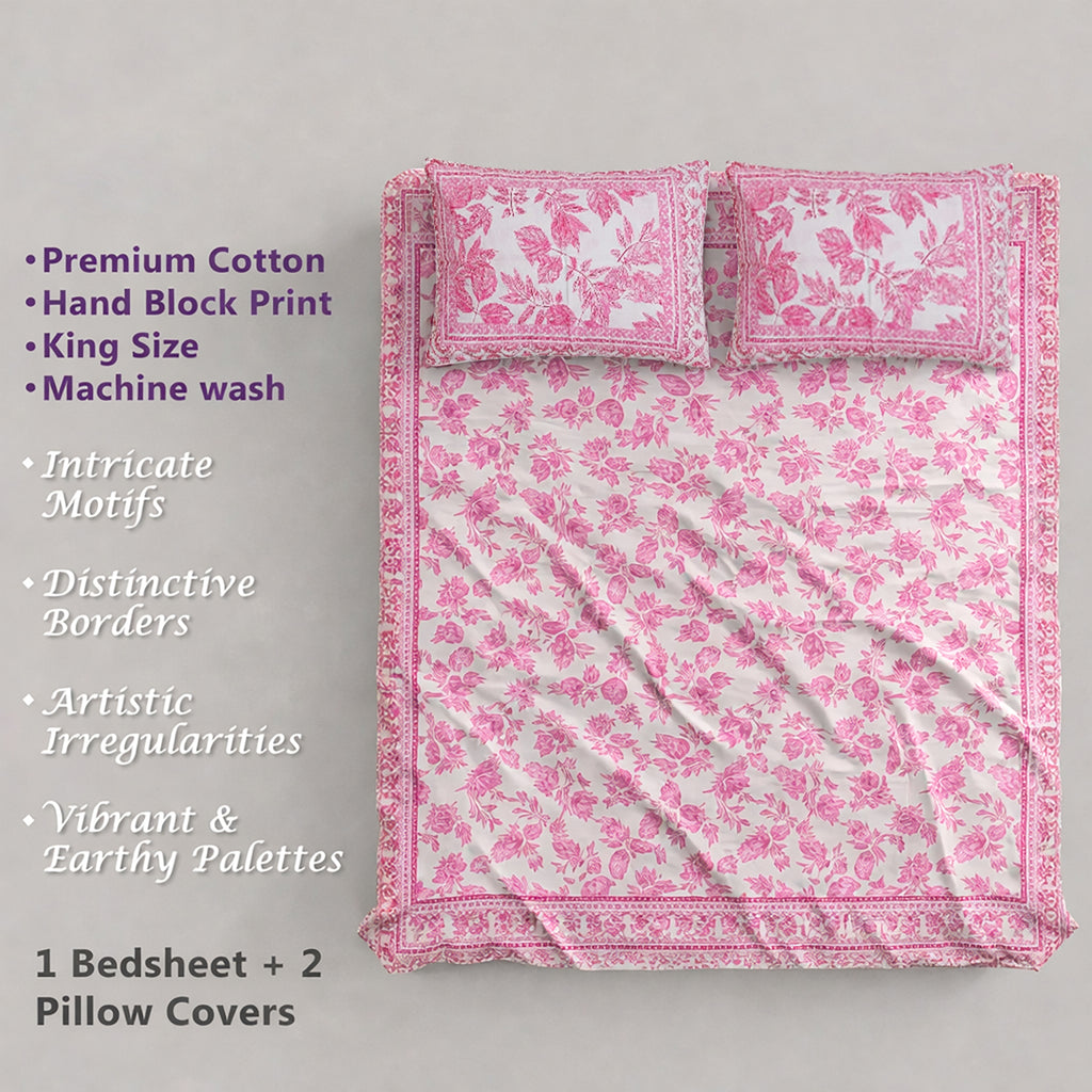 Pure Cotton Bedsheet | King Size Pink