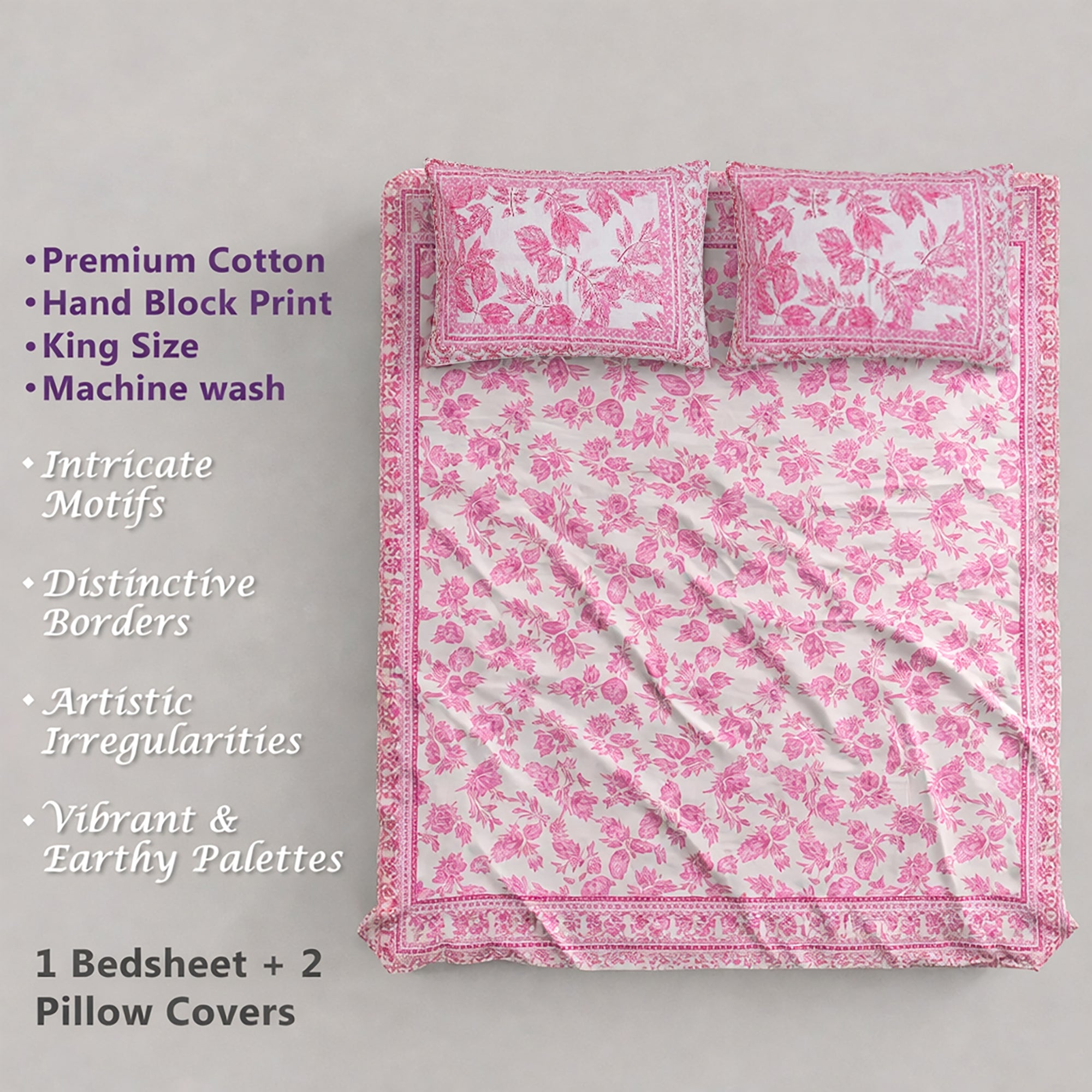 Pure Cotton Bedsheet | King Size Pink