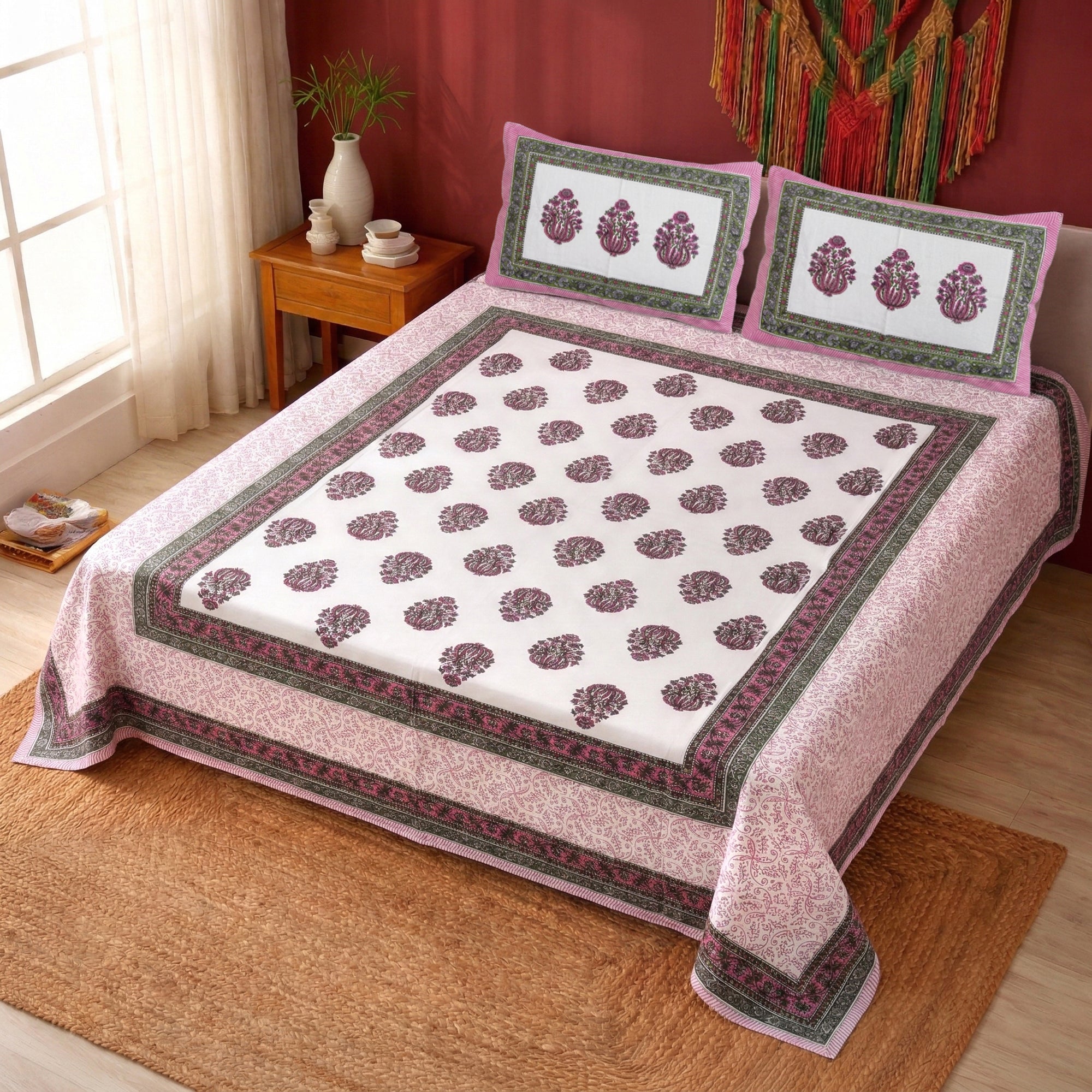 Pure Cotton Bedsheet | Double Size Pink
