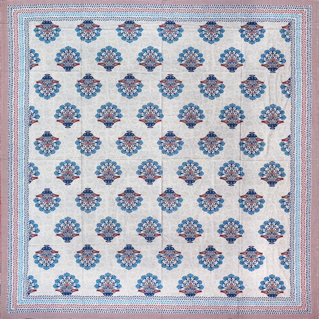Pure Cotton Bedsheet | King Size Blue/Red