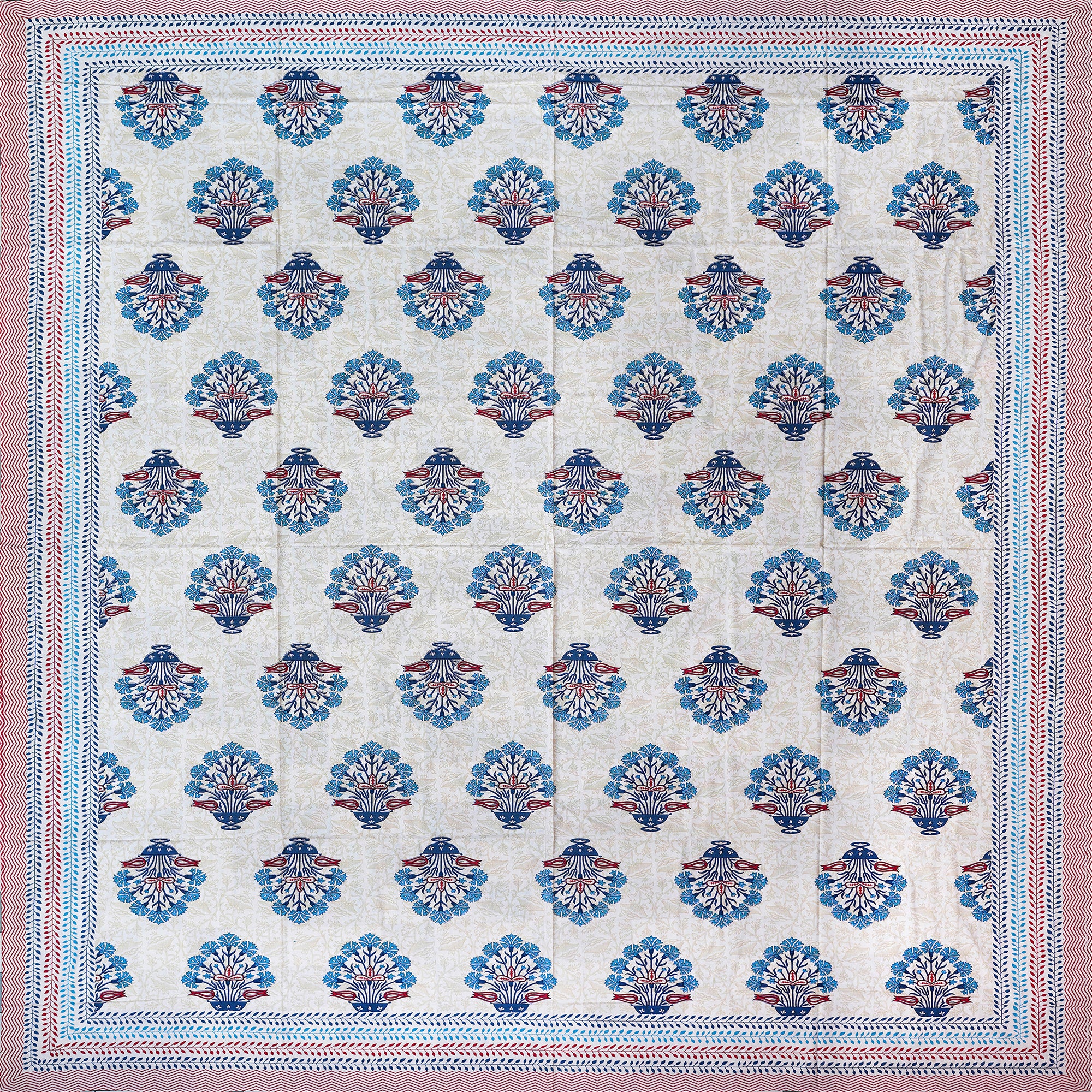Pure Cotton Bedsheet | King Size Blue/Red