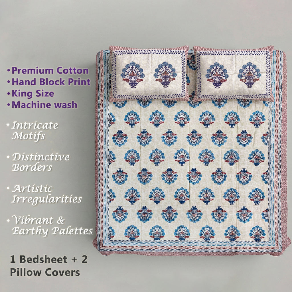 Pure Cotton Bedsheet | King Size Blue/Red