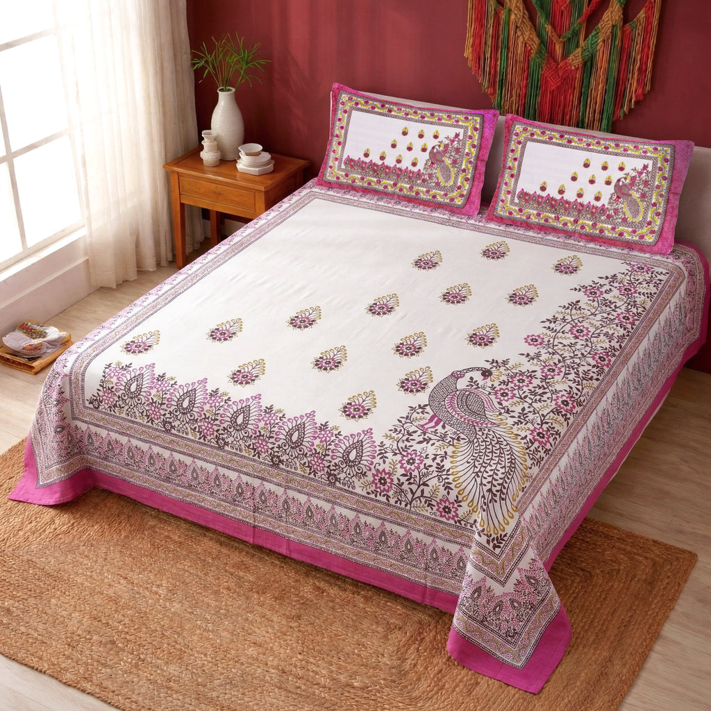 Pure Cotton Bedsheet | King Size Pink