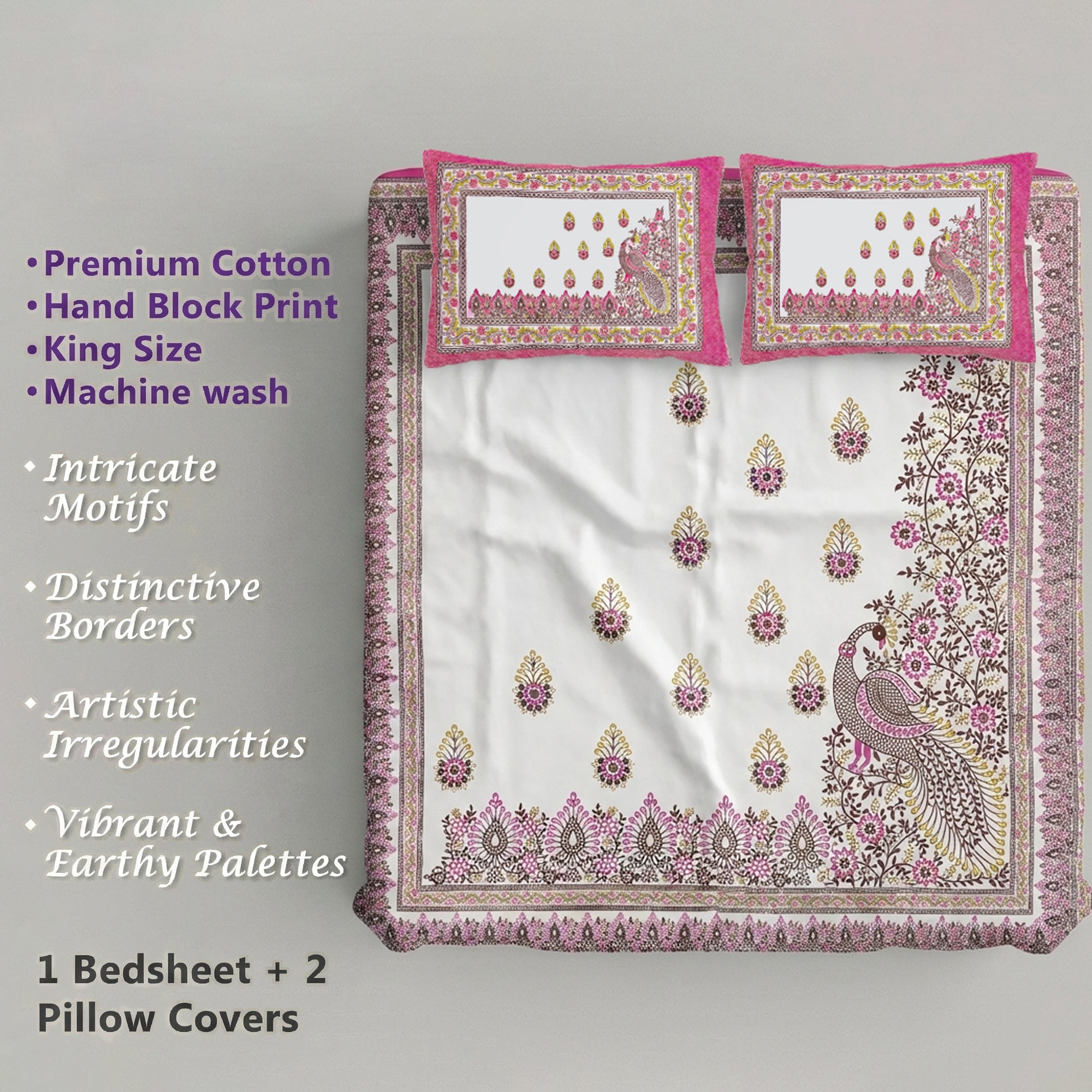 Pure Cotton Bedsheet | King Size Pink