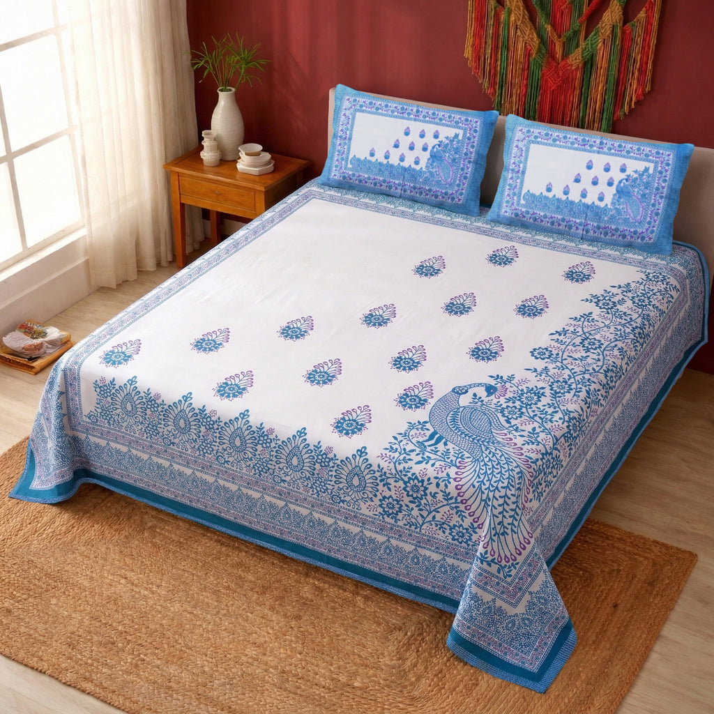 Pure Cotton Bedsheet | King Size Blue
