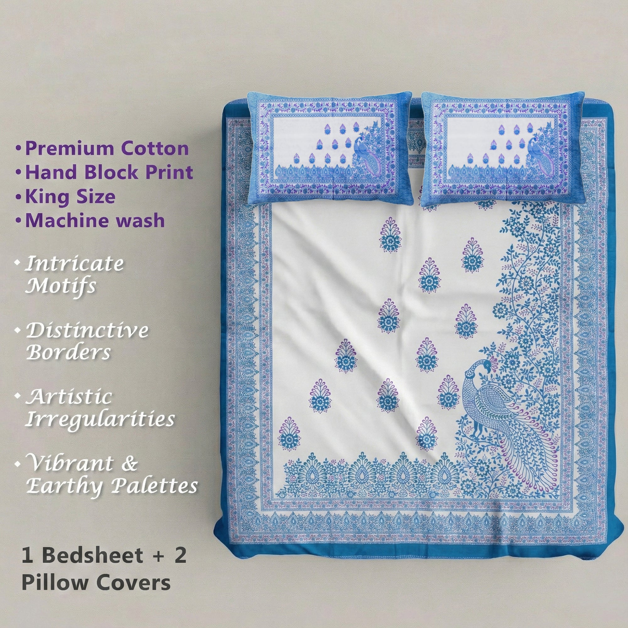 Pure Cotton Bedsheet | King Size Blue
