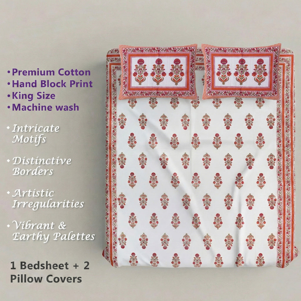 PURE COTTON HANDBLOCK KING SIZE BEDHEET