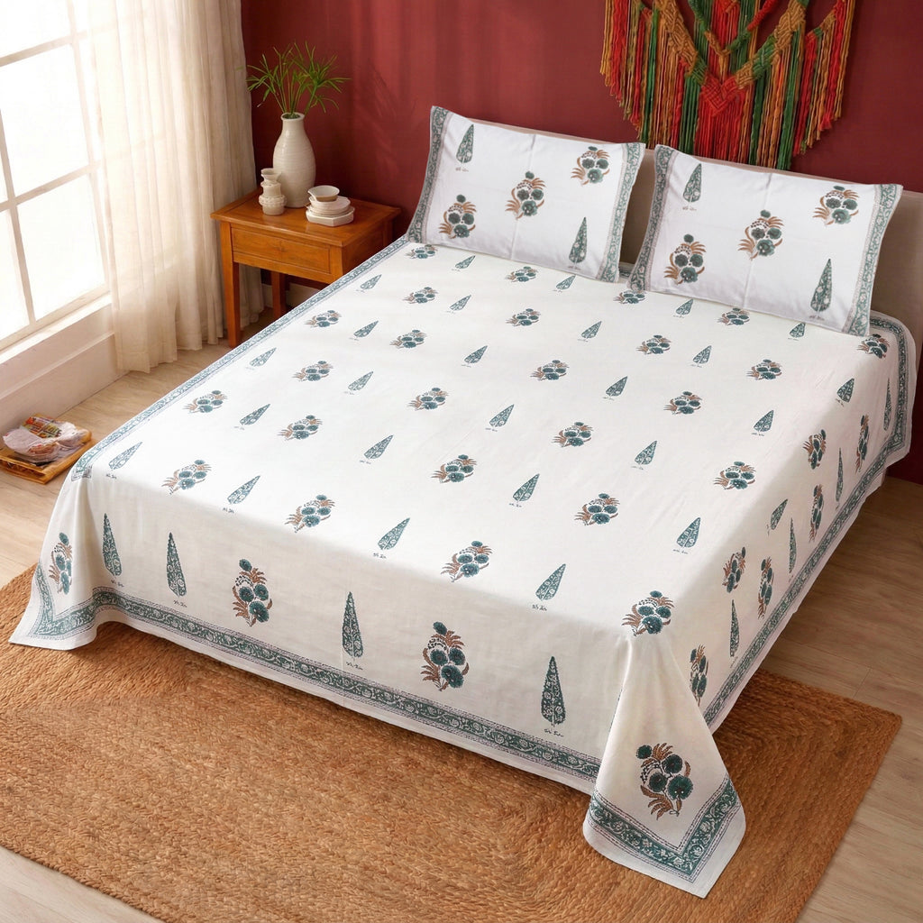 PURE COTTON HANDBLOCK KING SIZE BEDHEET