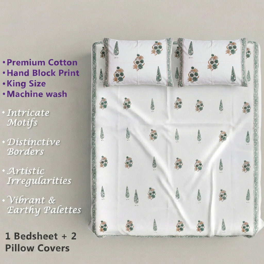 PURE COTTON HANDBLOCK KING SIZE BEDHEET