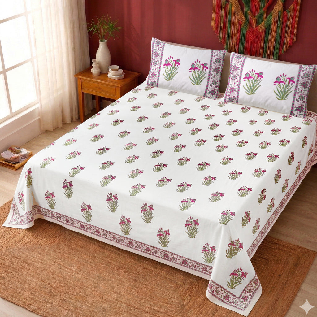 PURE COTTON HANDBLOCK KING SIZE BEDHEET