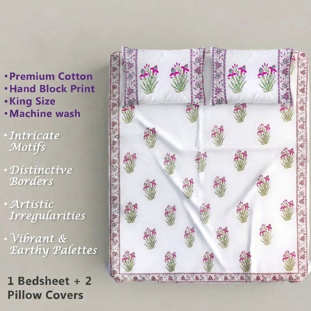 PURE COTTON HANDBLOCK KING SIZE BEDHEET