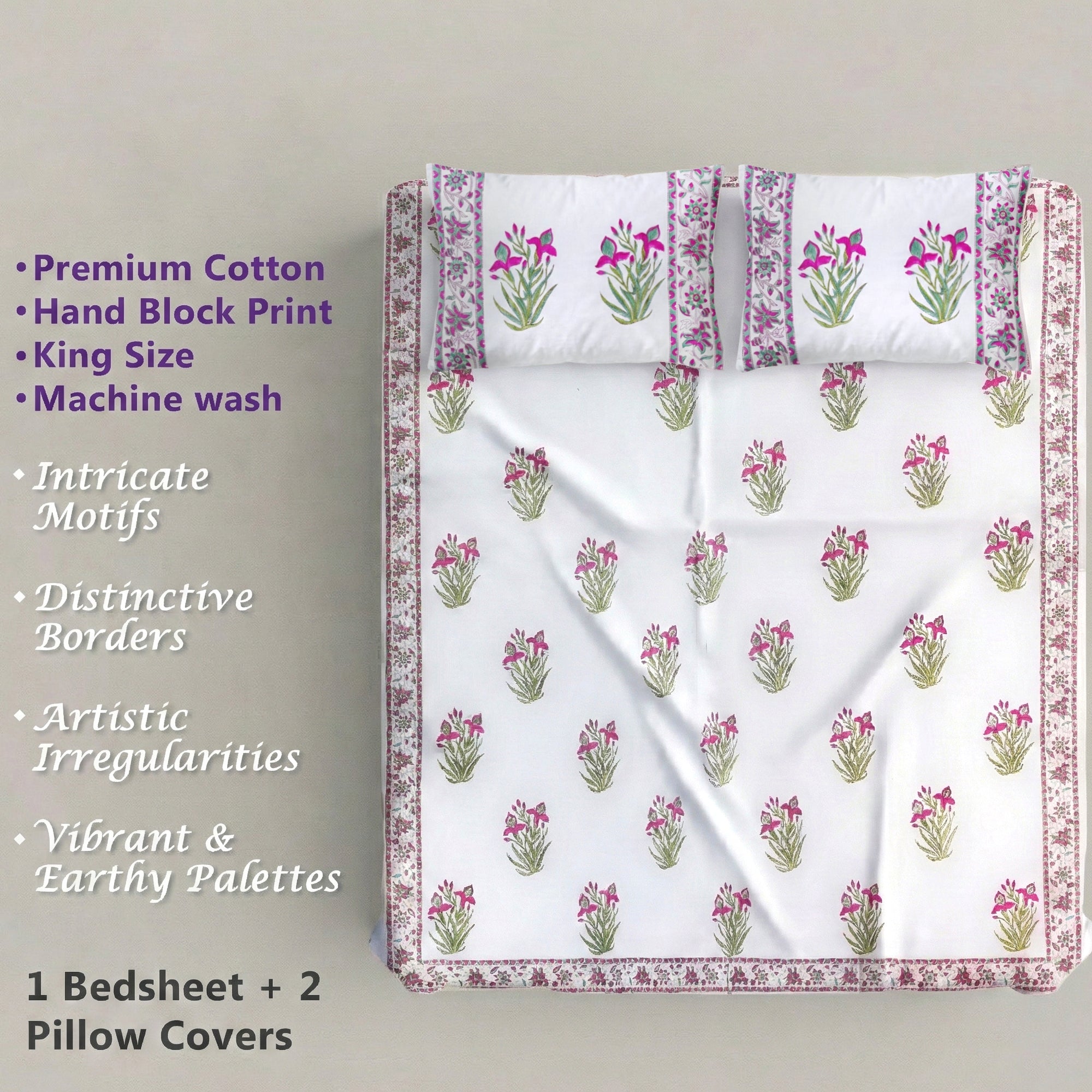 PURE COTTON HANDBLOCK KING SIZE BEDHEET