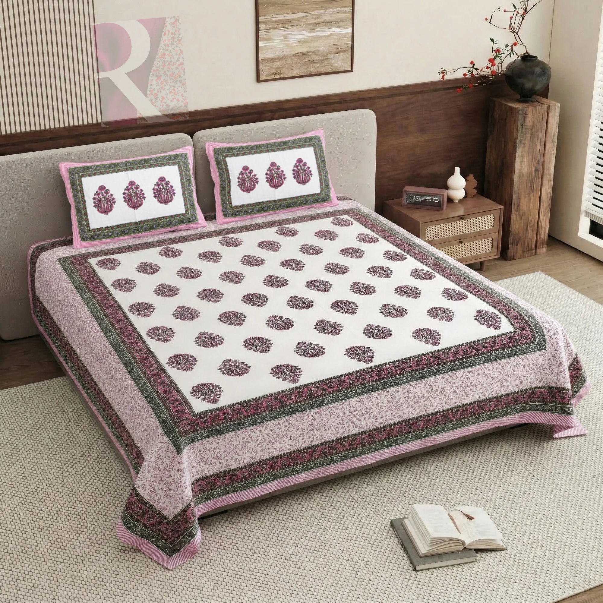 Pure Cotton Bedsheet | Double Size Pink