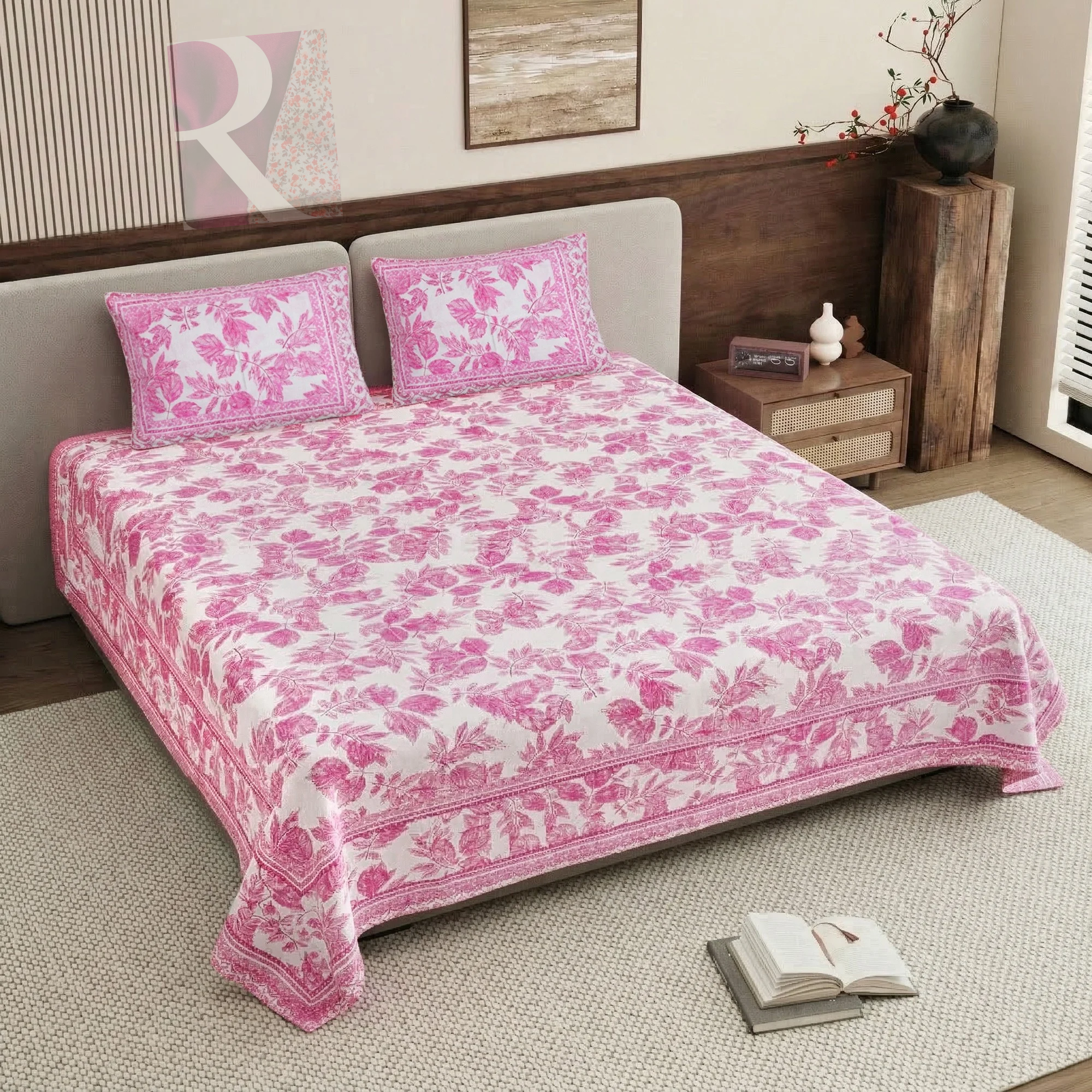 Pure Cotton Bedsheet | Double Size/ Queen Size /  Pink