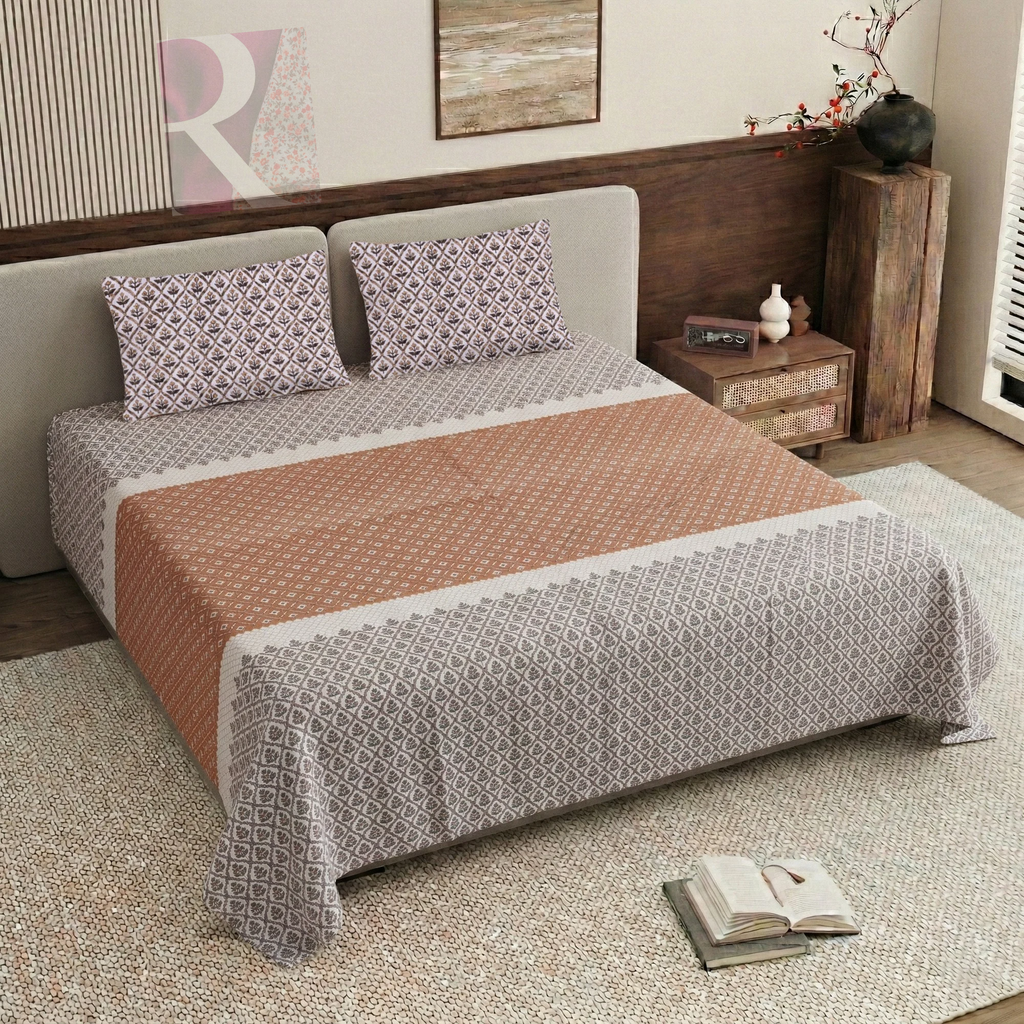 Pure Cotton Bedsheet | King Size Brown