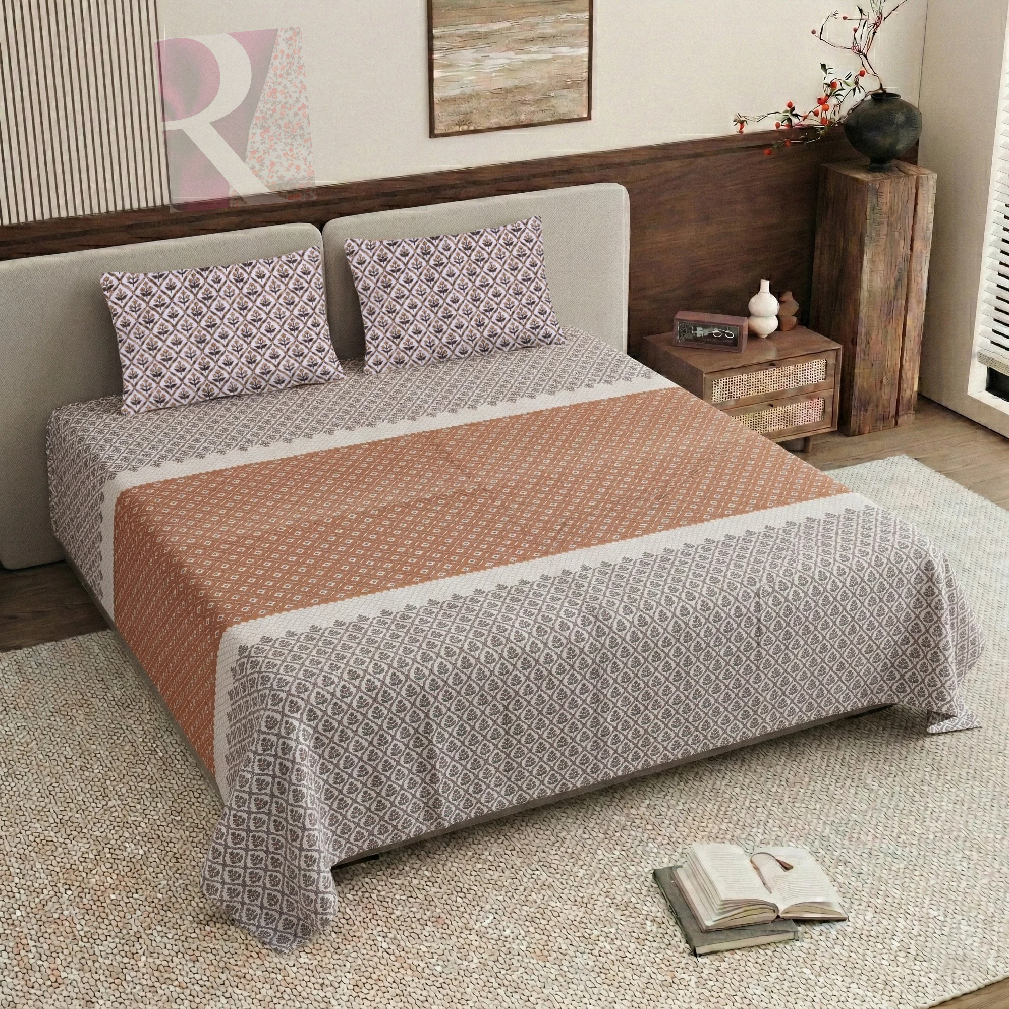 Pure Cotton Bedsheet | King Size Brown