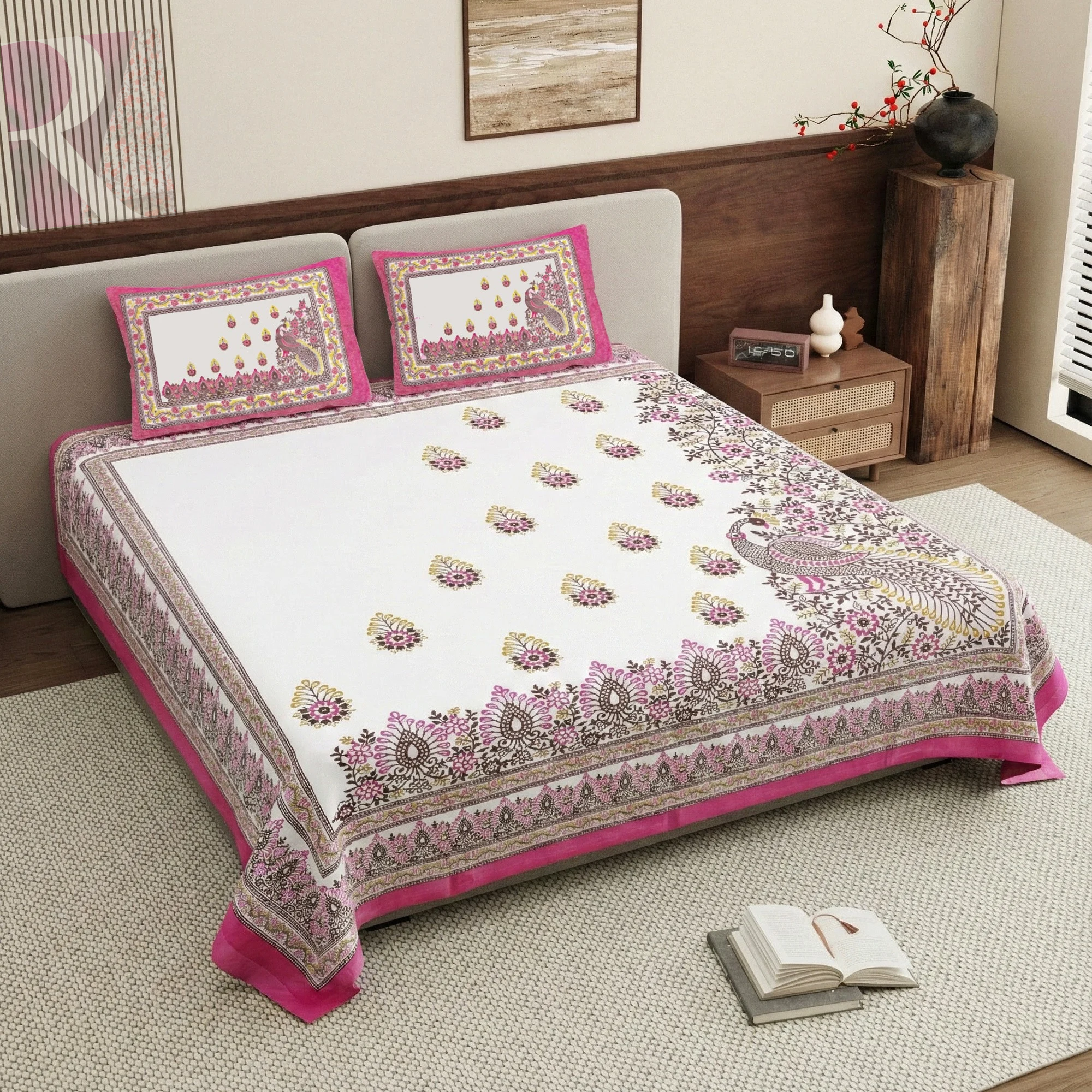 Pure Cotton Bedsheet | King Size Pink