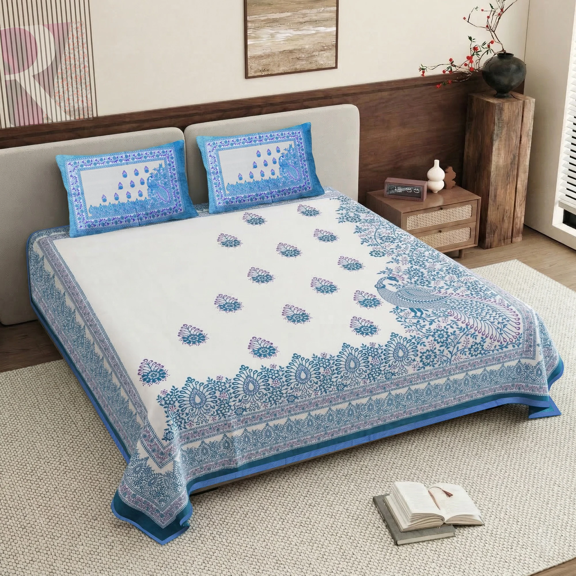 Pure Cotton Bedsheet | King Size Blue