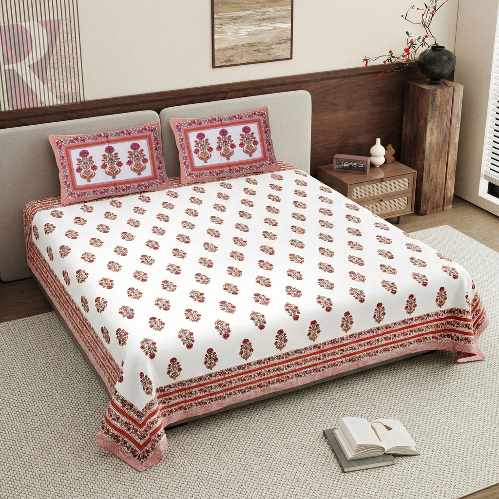 PURE COTTON HANDBLOCK KING SIZE BEDHEET