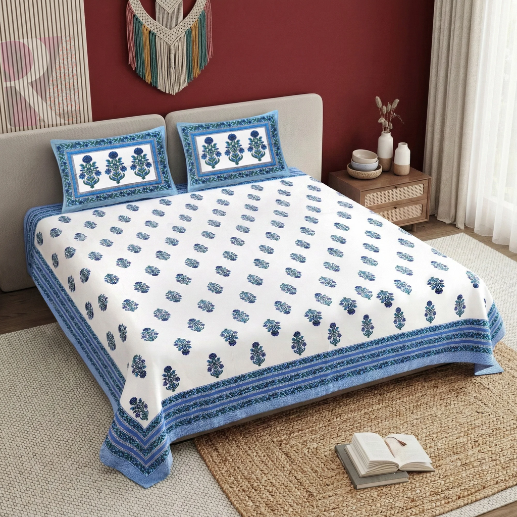 PURE COTTON HANDBLOCK KING SIZE BEDHEET