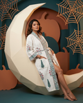 Waffle Cotton Leaf Design Handblock Printed Unisex Bathrobe – Free Size