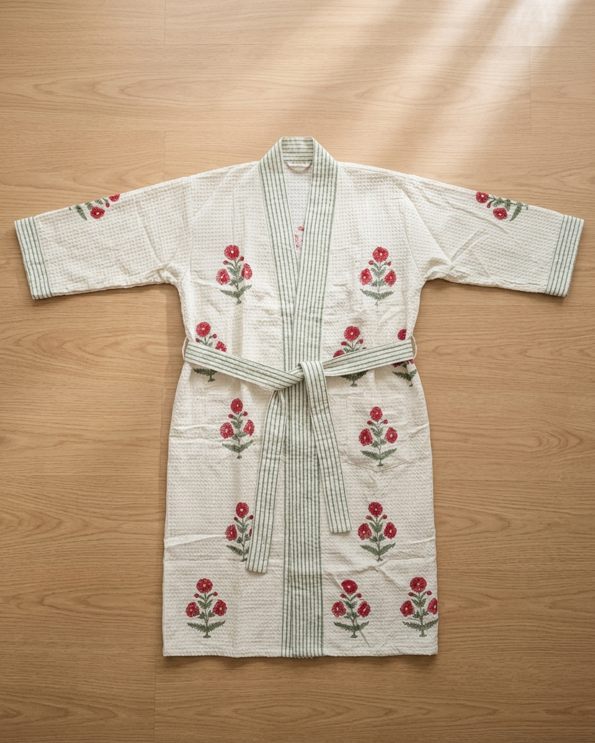 Waffle Cotton Handblock Printed Unisex Bathrobe – Free Size