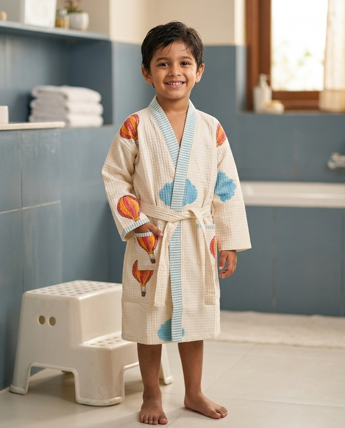 Kids Waffle Cotton Bathrobe - Free Size