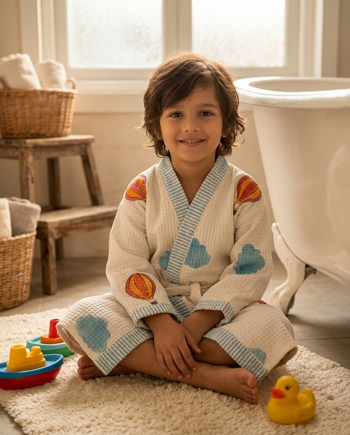 Kids Waffle Cotton Bathrobe - Free Size