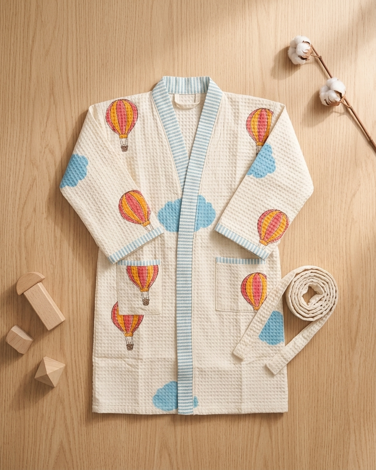 Kids Waffle Cotton Bathrobe - Free Size