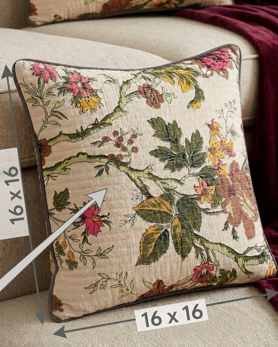 Anokhi Cotton Quilted Cushion Cover 5 Pc Set with Zip | 16x16 Inch
